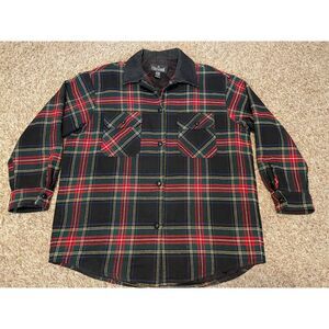 JL Colebrook Women's L Wool Blend Plaid Shirt Jacket Made USA Black Red Green